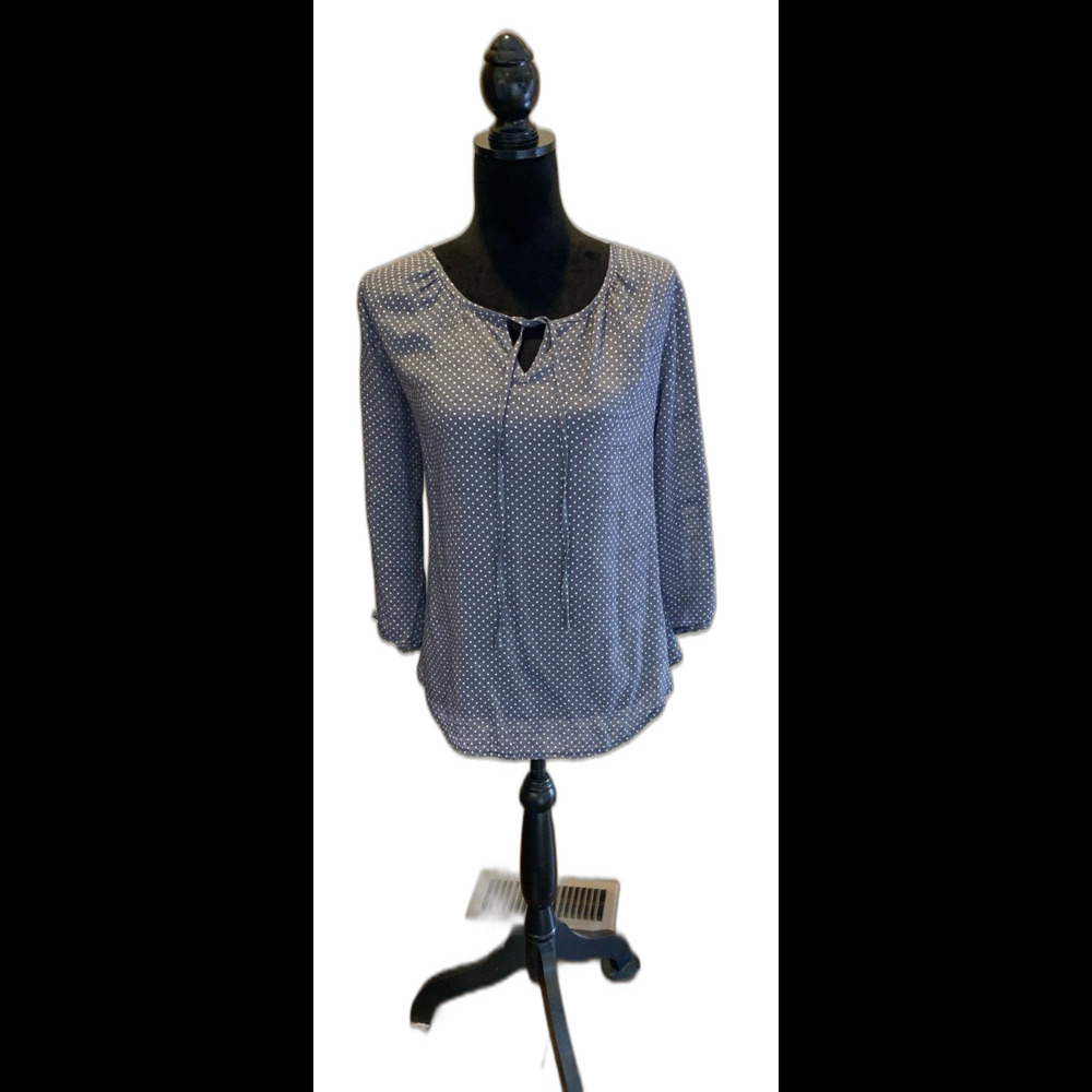Fred David FD Blouse Top Plus Size XL Blue Gray Polka Dot Pullover Vented Sleeve